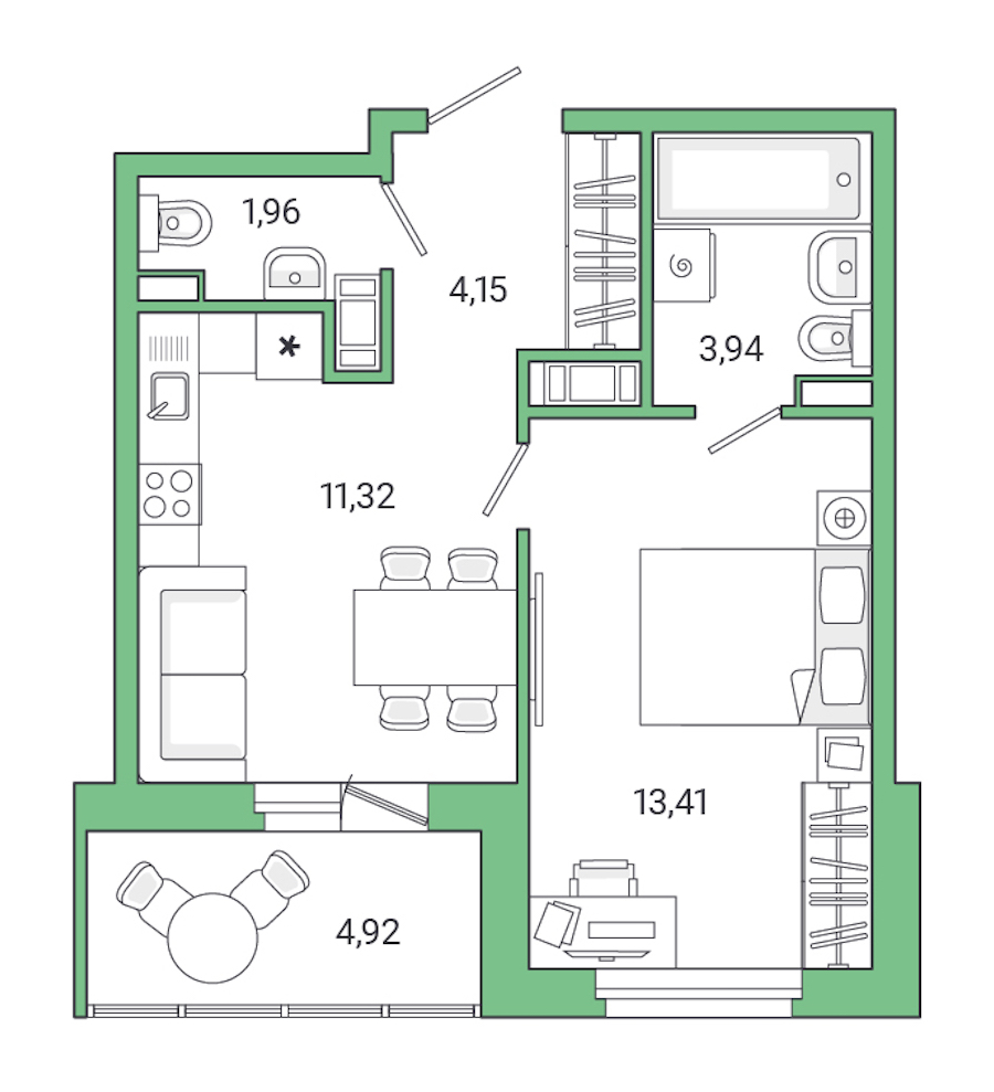 1-комнатная квартира 39.7 м², 6/7 эт., ЖК «Jaanila Drive»